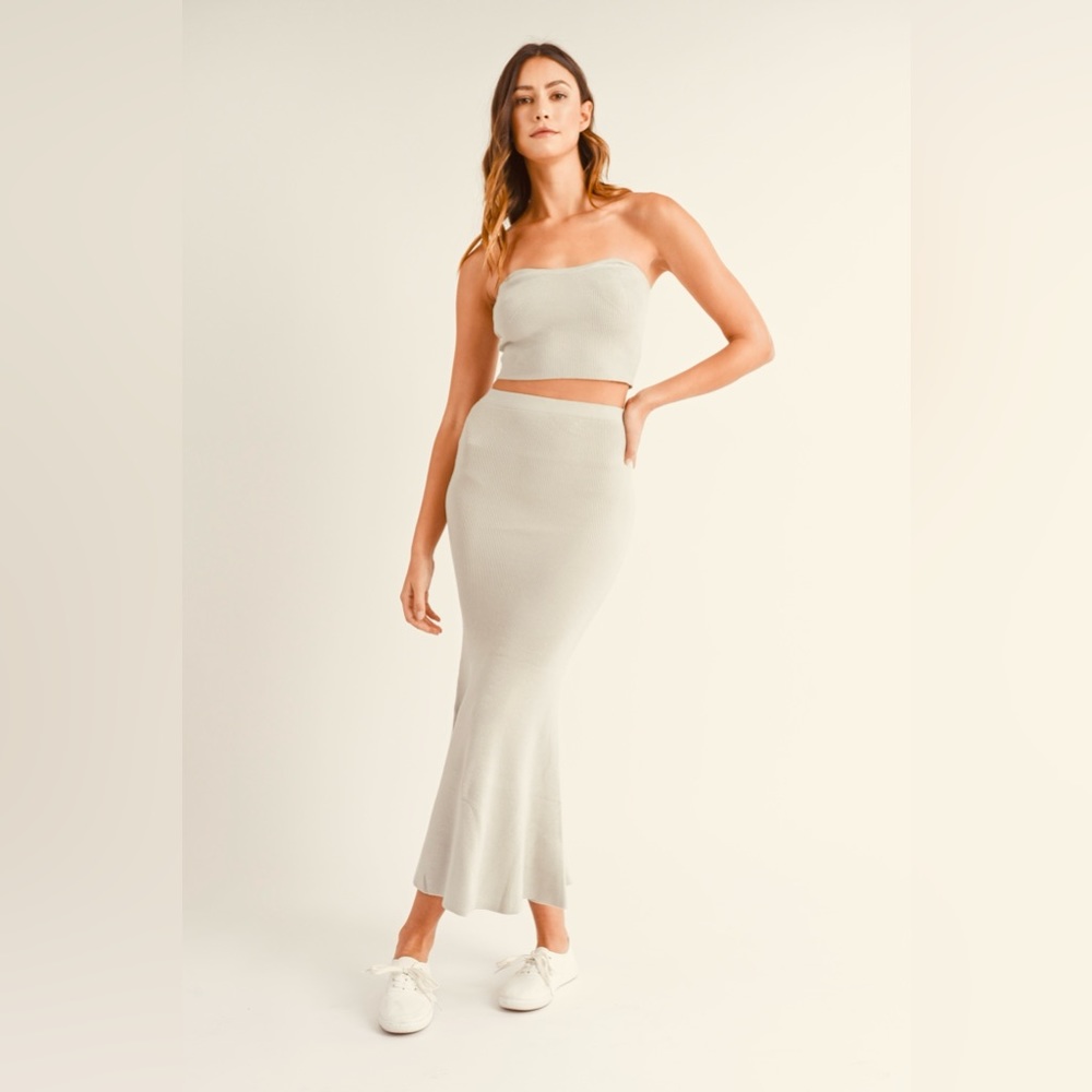 50. Knit Bandeau Top and Mermaid Skirt Set in Cream